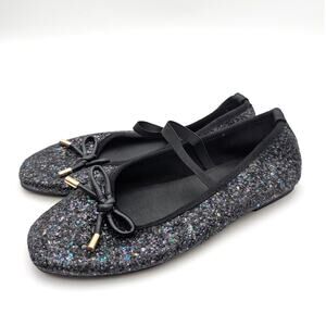 Yosi Samra Miss Emma Flat Elastic Strap Girls Black Glitter Size US3Y EU34
